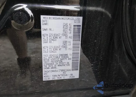 2020 Nissan Rogue S Intelligent Awd z USA, uszkodzony, nr VIN 5N1AT2MV0LC786166